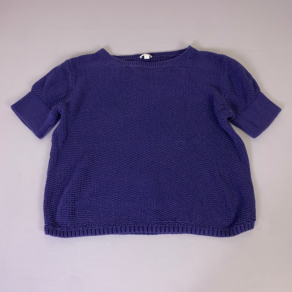 Gap‎ Sweater Women's XL Purple Textured 100% Cotton Short Sleeve Knit *Wear